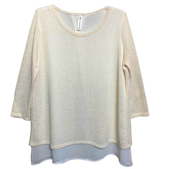 VANILLA BAY 3/4 SLEEVES TOP/BLOUSE SIZE M LAYERED OPEN BACK COLOR WHITE/CREAM - Picture 1 of 9